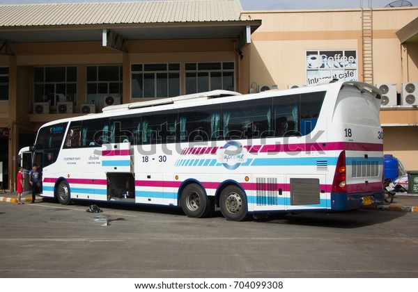 CHIANG MAI,
THAILAND - AUGUST 12  2017: Bus of Sombattour company. Scania
Chassis bus import from Europe and Build body bus in thailand.
Photo at Chiangmai bus station,
thailand.