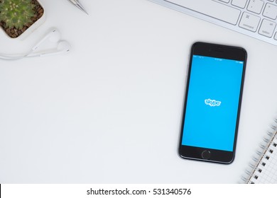 CHIANG MAI, THAILAND - Dec 05, 2016: Apple iPhone with Skype application on the screen. Skype is an application that providing text chat, video chat and voice calls