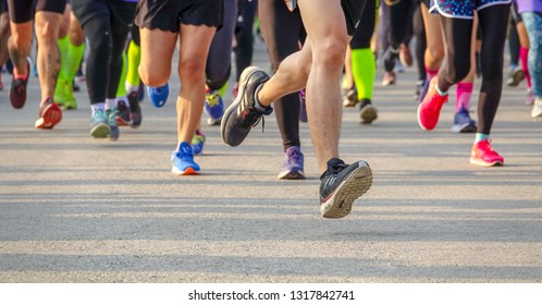 Chiang Mai Thailand, February 08, 2019 : Feet of Chiang Mai people running on marathon race. 