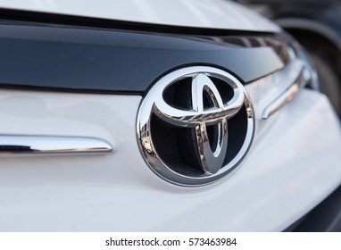 CHIANG MAI, THAILAND - February 7,2017: Logo of Toyota car on display at Toyota Showroom.