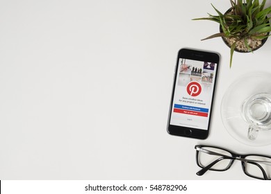 CHIANG MAI, THAILAND - Jan 03, 2017: Apple IPhone With Pinterest Application On The Screen. Pinterest Is An Online Pinboard That Allows People To Pin Their Interesting Things.