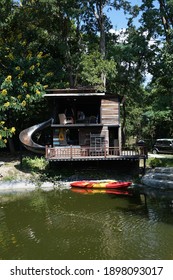 CHIANG MAI, THAILAND- JANUARY 19, 2021: Beverage Bar Architecture And Exterior Design Of 'CAFE NO.39' Local Coffee Shop By The River Pond