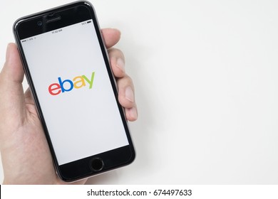 CHIANG MAI, THAILAND - Jul 09, 2017: Apple iPhone with Ebay application on the screen. Ebay is providing consumer to consumer & business to consumer sales.