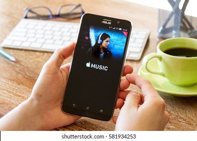 CHIANG MAI, THAILAND - JUN 16, 2016: screen shot of Apple Music application showing on Asus Zenfone 2 mobile phone. Apple Music is a music streaming service developed by Apple Inc.