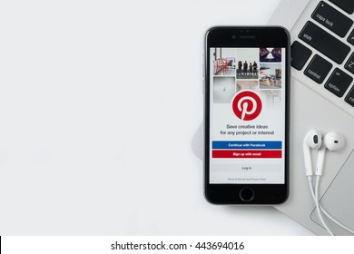 CHIANG MAI, THAILAND - Jun 24,2016: Apple IPhone With Pinterest Application On The Screen. Pinterest Is An Online Pinboard That Allows People To Pin Their Interesting Things.