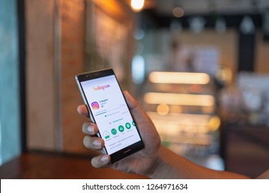 CHIANG MAI, THAILAND - June 09,2018: Man holding HUAWEI with Instagram application on the screen. Instagram is a popular online social networking service. - Shutterstock ID 1264971634