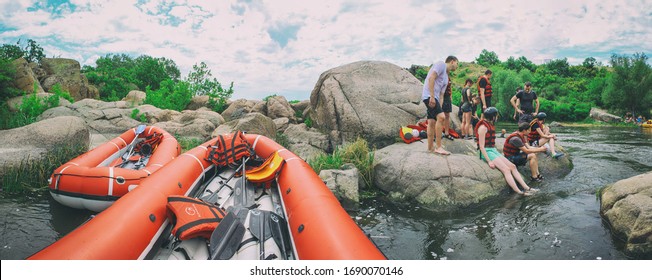 CHIANG MAI, THAILAND - MAY 12 2018 : White Water Rafting On The Rapids Of River Maetang  In Chiang Mai, Thailand. Maetang River Is One Of The Most Dangerous Rivers Of Thailand. Back View. POV