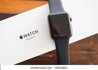 Chiang Mai , Thailand - October 28 2017, Smart watch ,  Apple Watch Series 3 (GPS)Space Gray Aluminum Case with Black Sport Band