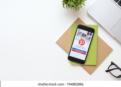 CHIANG MAI, THAILAND - Sep 23, 2017: Apple IPhone With Pinterest Application On The Screen. Pinterest Is An Online Pinboard That Allows People To Pin Their Interesting Things.