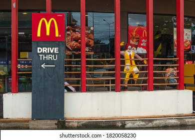 Chiang Mai, Thailand - September 20, 2020: McDonald's, Mc Cafe And Drive Thru Signboard.