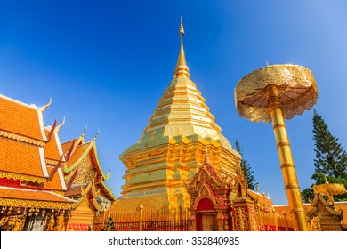 Chiang Mai, Thailand. Wat Doi Shutep, golden pagoda.