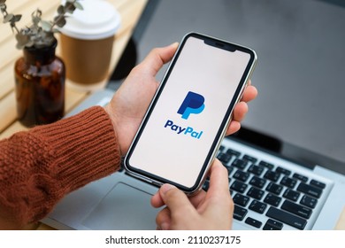  Chiang Mai Thailand.January 21, 2022: PayPal the largest operator of electronic money it was founded in 1998. PayPal most popular way of reception and sending Internet of payments at the eBay auction