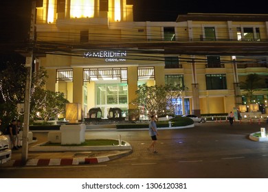 Chiang Mai/Thailand - Circa January 2019.  Archival Photo Of The Meridien Hotel With Elephants At The Entrance.  This Is An Upscale Hotel In The Night Bazaar Shopping District. 