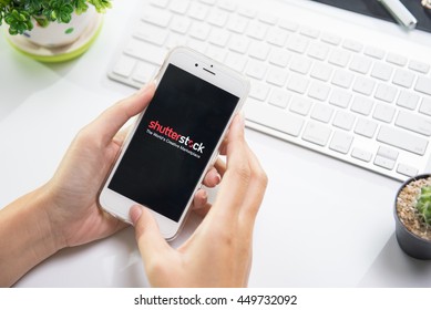 CHIANG MAI,THAILAND - July 9 2016: Brand new Apple iPhone 6s Rose Gold smartphone device open abot page in shutterstock contributor application.