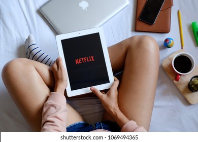 CHIANG MAI,THAILAND - March 03,2018 : IPad 4 open Netflix application. Netflix is an American provider of on-demand Internet streaming media available founded in 1997