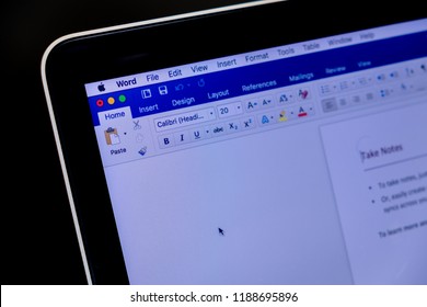 CHIANG MAI,THAILAND - Sep 26,2018: Close up Microsoft Word Application in laptop screen with black background.
