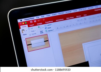 CHIANG MAI,THAILAND - Sep 26,2018: Close Up Microsoft PowerPoint Application In Laptop Screen With Black Background.