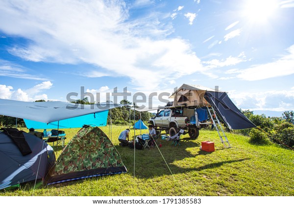 CHIANG MAI/THAILAND-AUGUST,2020 :\
Adventure outdoor tent and car camping in Chiang\
Mai/Thailand.