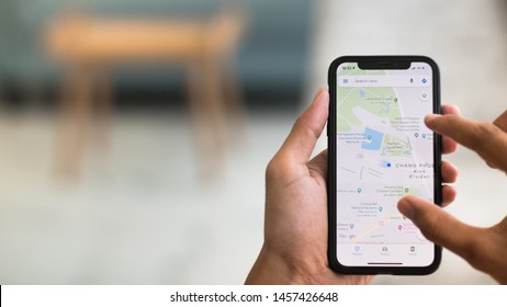 CHIANG MAI,THAILAND-JUL 22,2019: googlemap display application on on iPhone X,Help in traveling is popular.16 : 9 - Image 