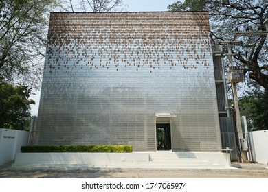 CHIANG MAI,THAILAND-JUNE 1,2020:Exterior Front Architecture And Facade Building Design At 'LITTLE SHELTER HOTEL AND COFFEE CAFE' Local Boutique Residence Decorated With Polymer Panel Structure