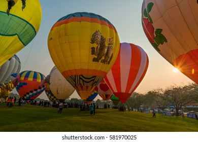 CHIANG RAI, THAILAND - FEBRUARY 14, 2017 :  International Balloon Fiesta 2017  is the festival of happiness at Singha Park Chiang Rai 14- 18 February 2017 northern of Thailand