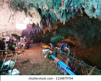 Chiang Rai ,Thailand - July 3, 2018 : Inside In Tham Luang Nang Non Cave  Network In Northern, Mae Sai, During Involved The Rescue Event Of 13 Members Of A Junior Football Team 