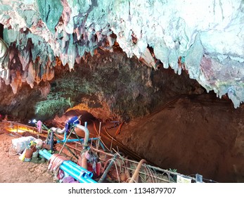 Chiang Rai ,Thailand - July 3, 2018 : Inside In Tham Luang Nang Non Cave  Network In Northern, Mae Sai, During Involved The Rescue Event Of 13 Members Of A Junior Football Team 