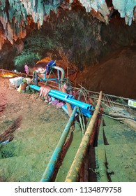 Chiang Rai ,Thailand - July 3, 2018 : Inside In Tham Luang Nang Non Cave  Network In Northern, Mae Sai, During Involved The Rescue Event Of 13 Members Of A Junior Football Team 