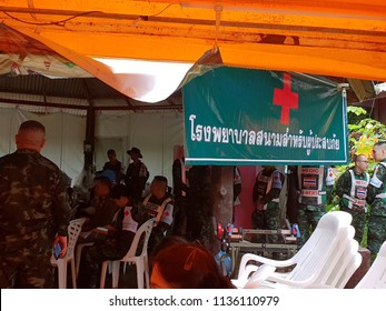 Chiang Rai ,Thailand - July 4, 2018 :  During Involved The Rescue Event Of 13 Members Of A Junior Football Team 