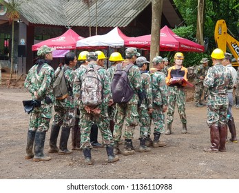 Chiang Rai ,Thailand - July 4, 2018 :  During Involved The Rescue Event Of 13 Members Of A Junior Football Team 