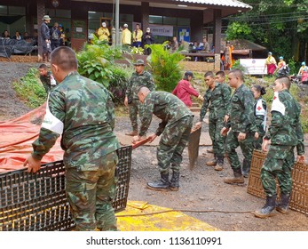 Chiang Rai ,Thailand - July 4, 2018 :  During Involved The Rescue Event Of 13 Members Of A Junior Football Team 