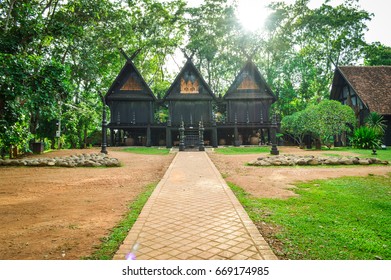 Chiang Rai, Thailand - June 23, 2017 :  The Twelve Galae Triplets Black House And Walkway In Baandam Museum (Black House), Created And Designed By Thawan Duchanee.