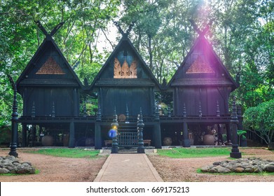 Chiang Rai, Thailand - June 23, 2017 :  The Twelve Galae Triplets Black House In Baandam Museum (Black House), Created And Designed By Thawan Duchanee.