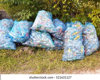 CHIANG RAI, THAILAND - NOVEMBER 23 : plastic bottles waste in big plastic bags at recycle center on November 23, 2016 in Chiang rai, Thailand.
