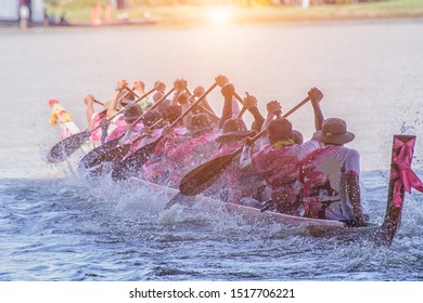 Chiang Rai, Thailand - September 23, 2019: Unidentified people rowing in boat race traditional events ,September 23, 2013 ChiangRai, Thailand. - Shutterstock ID 1517706221