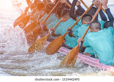 Chiang Rai, Thailand - September 23, 2019: Unidentified people rowing in boat race traditional events ,September 23, 2013 ChiangRai, Thailand. - Shutterstock ID 1519442495