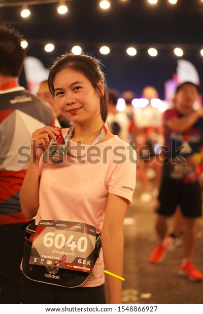 Chiang Rai THAILAND-11:2:2019:Night Run Half
Marathon 2019 | PARTNER in Chiang Rai Thailand.People. Running at
city. Street