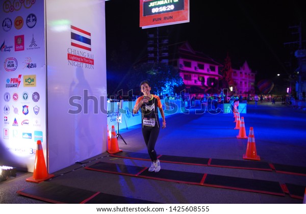Chiang Rai\
THAILAND-6:8: 2019: CHIANG RAI NIGHT RUN LIGHTING IN THE CITY\
2019.People. Running at city. Streets\
