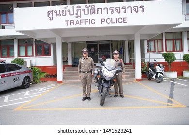 Chiang Rai THAILAND-8: 30: 2019: Uniform Police posed in front of police station in Chiang Rai Thailand.