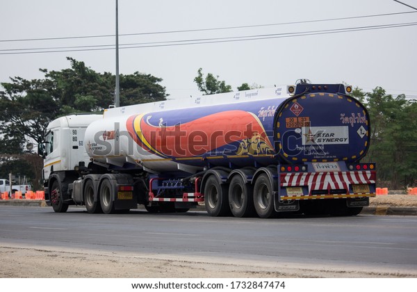Chiangmai, Thailand -  April 14 2020: Oil Truck of\
Star Synergy Logistic  Oil transport Company. On Truck on road\
no.1001, 8 km from Chiangmai\
city.