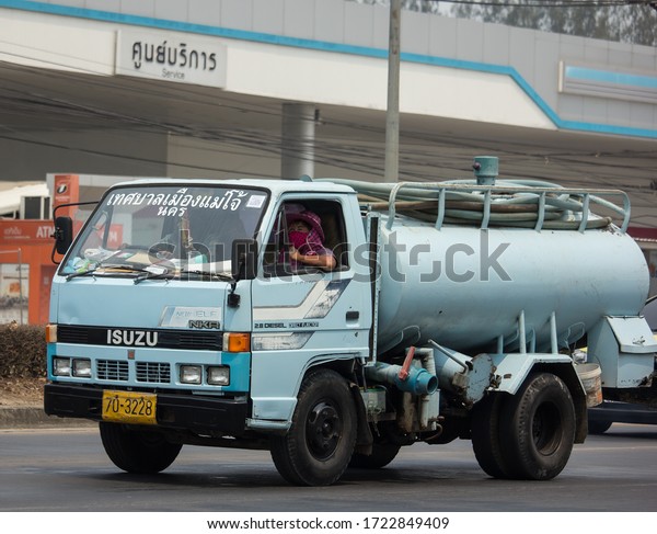 Chiangmai, Thailand -  April 6 2020: Private of\
Sewage Tank  truck. Photo at road no.121 about 8 km from downtown\
Chiangmai, thailand.