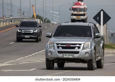Chiangmai, Thailand - Auguest 10 2021: Private Isuzu Dmax Pickup Truck. On road no.1001 8 km from Chiangmai city.