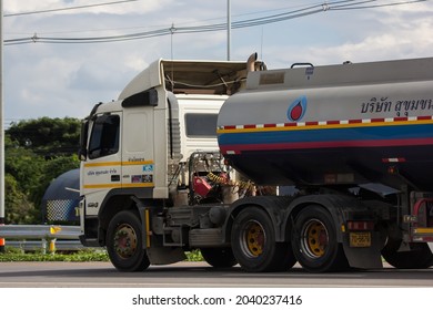 Chiangmai, Thailand - Auguest 30 2021:  Oil Truck Of Boon ThaWee Maeram Oil Transport Company. On Truck On Road No.1001, 8 Km From Chiangmai City.