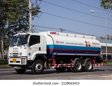 Chiangmai, Thailand - December 23 2021:   Oil Truck Of Rungnapha  Oil Transport Company. On Truck On Road No.1001, 8 Km From Chiangmai City.