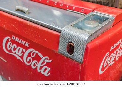 Chiangmai, Thailand, February 2020 - Vintage Drink Coca Cola Ice Cold Coke Vending Machine