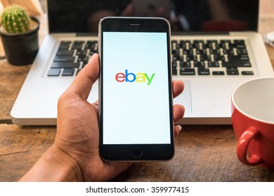 CHIANGMAI, THAILAND -JAN 09, 2016:iPhone opened to Ebay homepage. Ebay, an online auction and shopping site, was founded in 1995.