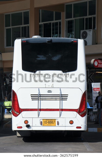 CHIANGMAI, THAILAND -JANUARY 10\
2016:  Bus of Blue 9 band, Sub Brand from Greenbus Company. Route\
Bangkok and Chiangmai. Photo at Chiangmai bus station,\
thailand.
