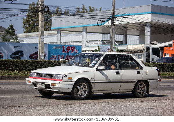 Chiangmai, Thailand - January 14 2019: Private\
car, Mitsubishi Lancer Champ. Photo at road no 121 about 8 km from\
downtown Chiangmai,\
thailand.