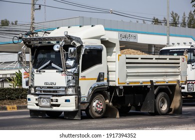 Chiangmai, Thailand - January 19 2021:  Private Isuzu Dump Truck. On road no.1001 8 km from Chiangmai Business Area.