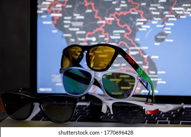 CHIANGMAI, THAILAND - JUL 5 2020 : A Pair of Oakley sunglasses on Map 